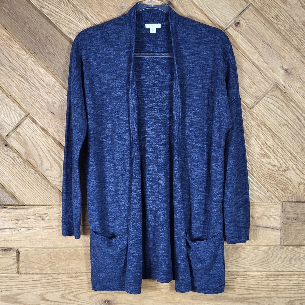 J. Jill Cardigan Sweater Women XS Open Front Longline Marled Space Dye Blue